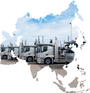 Fleet of white trucks lined up ready for land freight dispatch